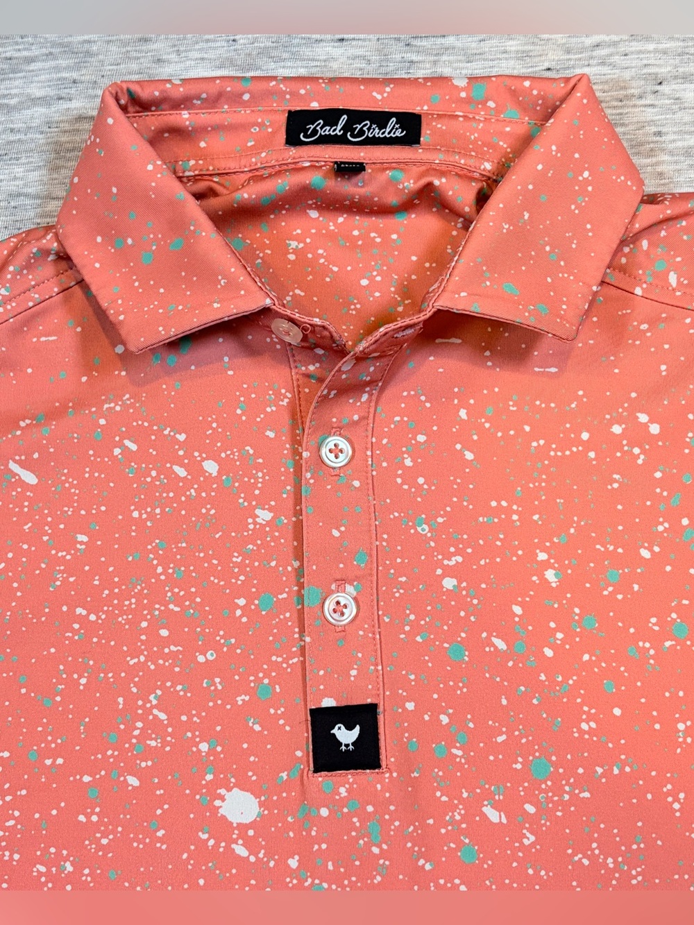 Bad Birdie Mens Pink Splatter Polo Shirt Size Small